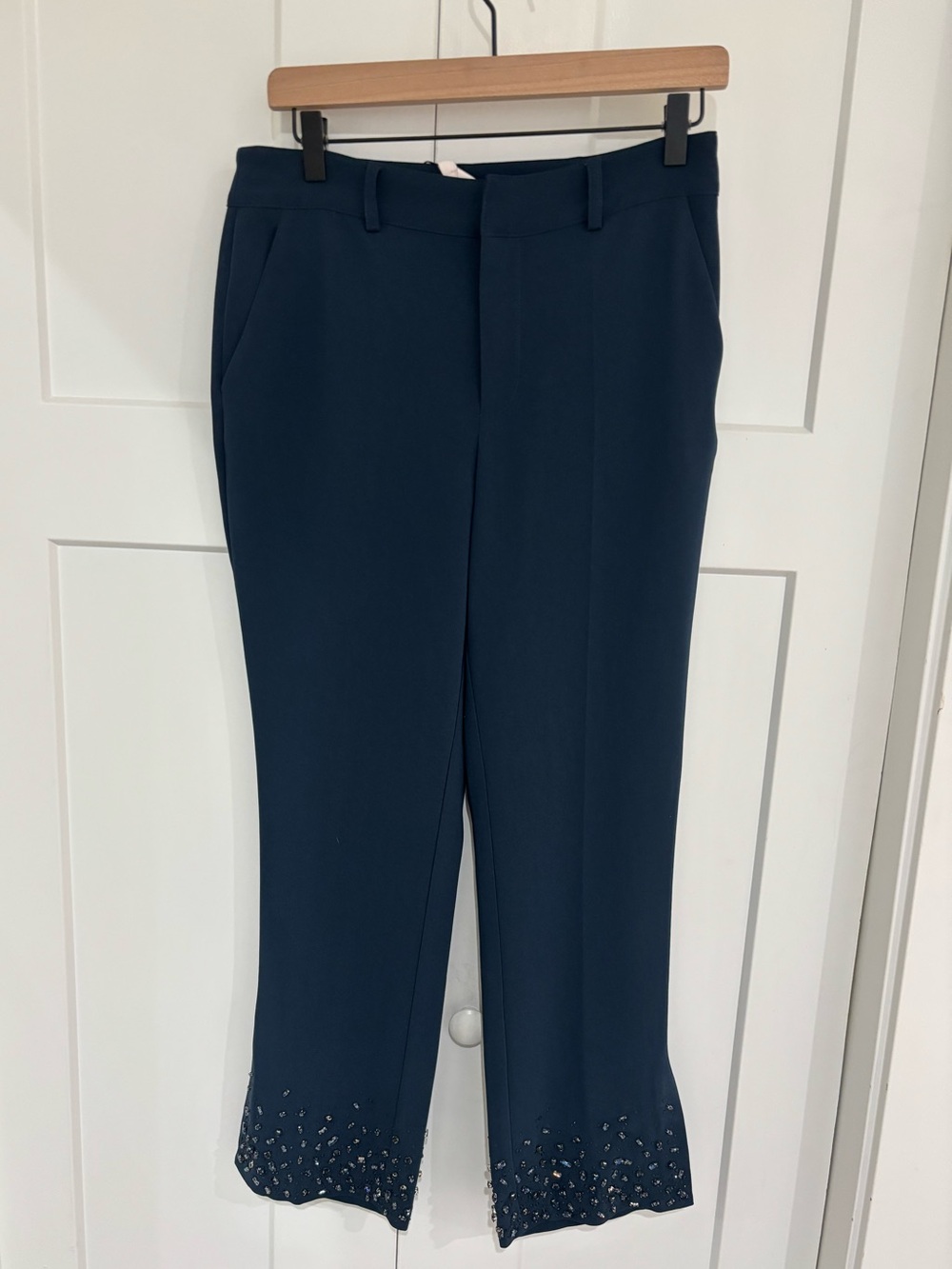 Cinq a Sept Cropped Flare Navy Jewel Pant NWT